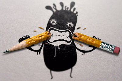 angry blob biting a pencil grrr