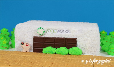 yogaworks cake with candy decor